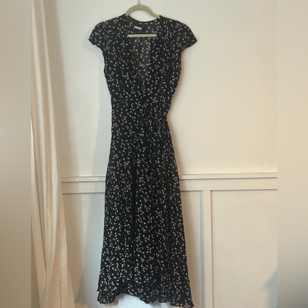 Reformation floral wrap dress.